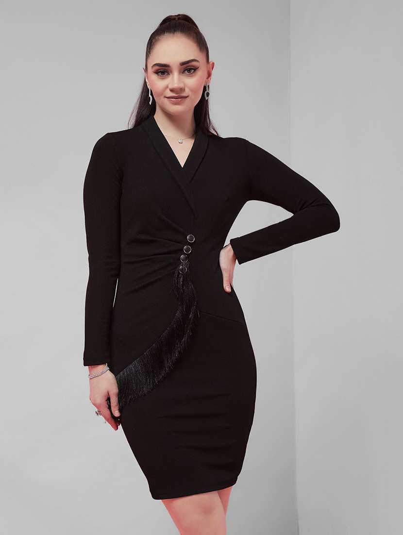 Women Solid Long Sleeves Bodycon Dress - 22587895 -  Standard Image - 2