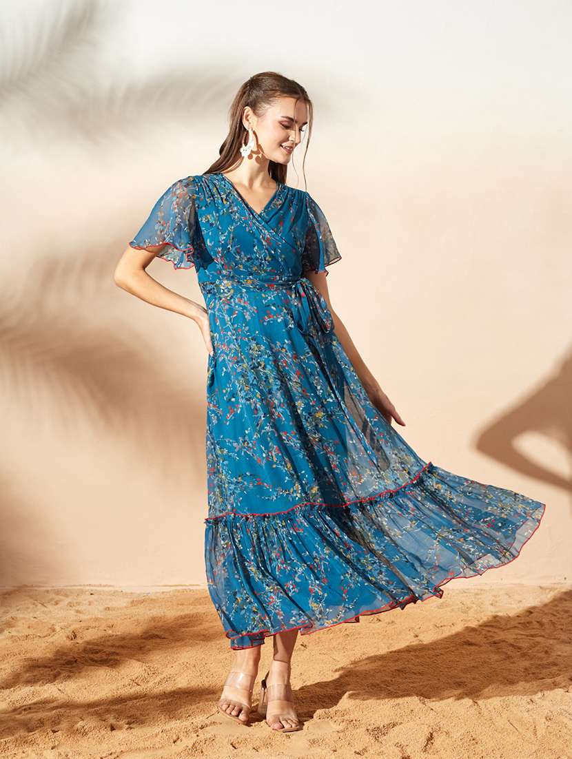 Women Printed Flared Sleeves Tiered Dress - 22587900 -  Standard Image - 2