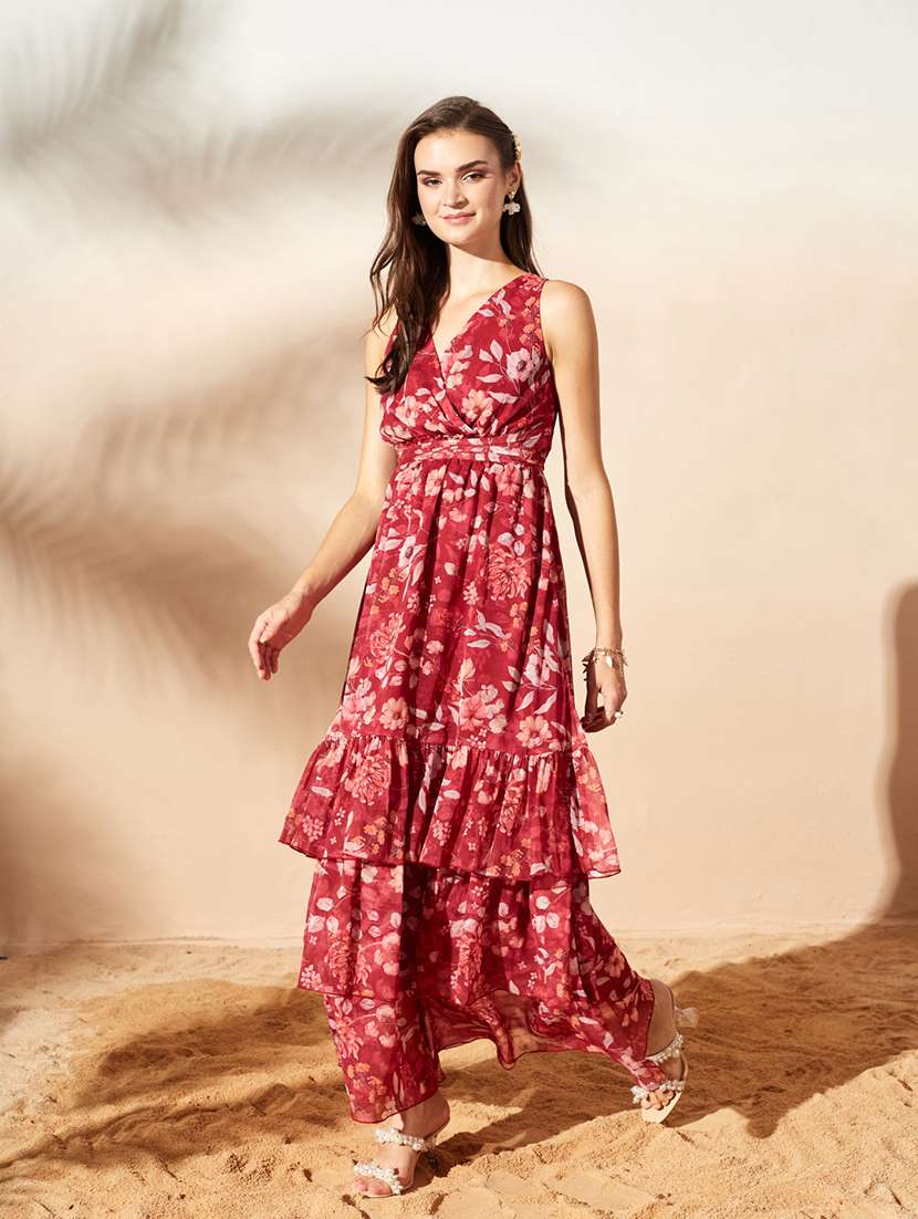women printed sleeveless tiered dress - 22587902 -  Standard Image - 2