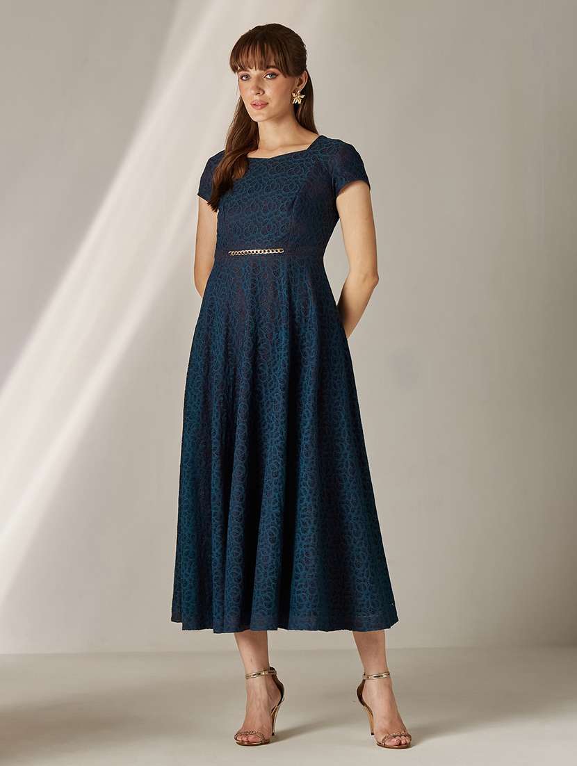 Women Self Design Cap Sleeves Fit And Flare Dress - 22587903 -  Standard Image - 2