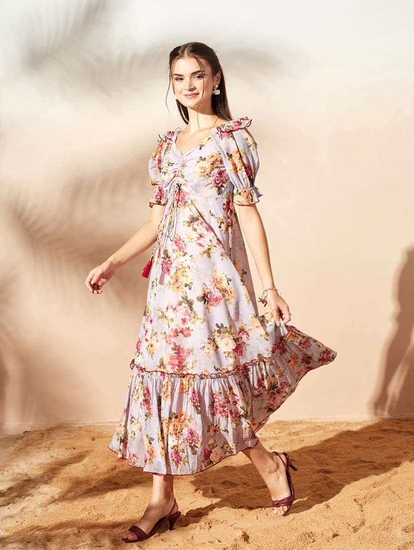 Women Printed Puff Sleeves Tiered Dress - 22587914 -  Standard Image - 2