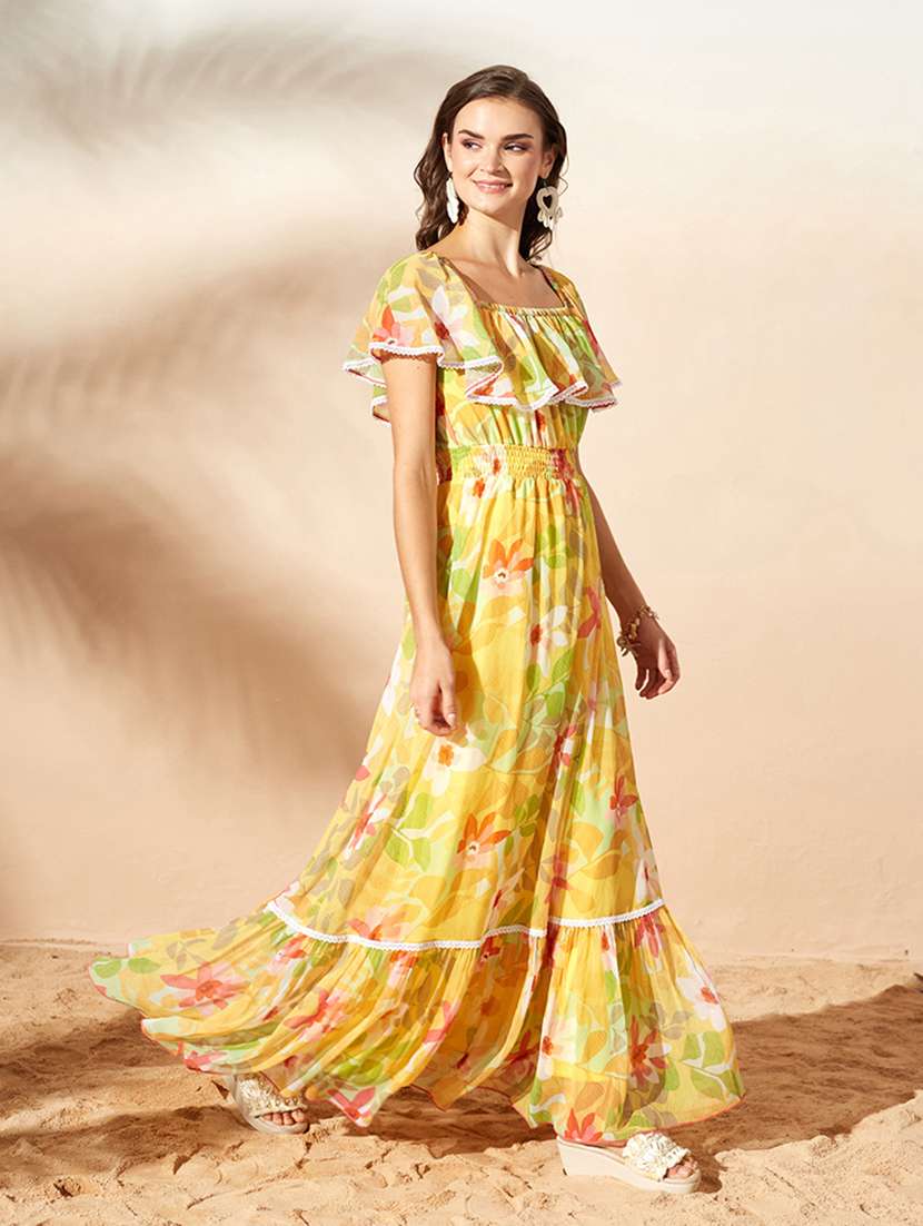 women printed off shoulder tiered dress - 22587916 -  Standard Image - 2