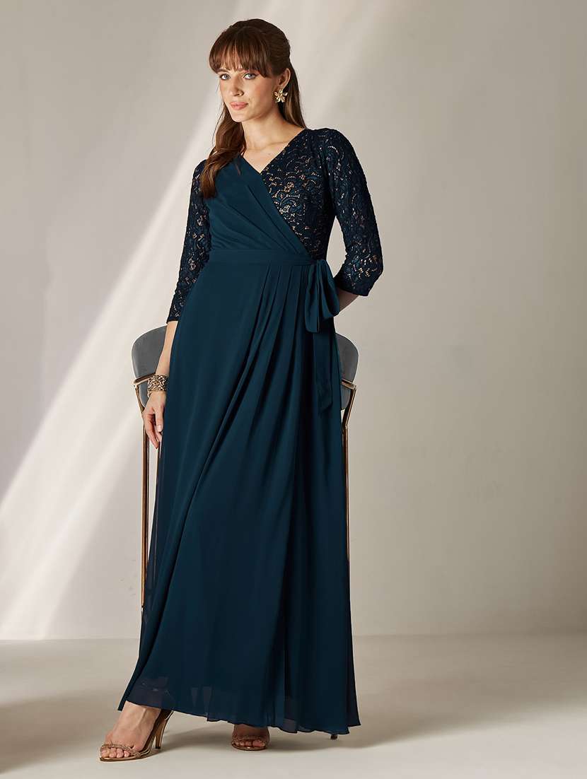 Women Self Design Three Quarter Sleeves Wrap Dress - 22587919 -  Standard Image - 2