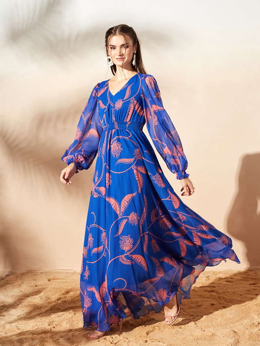 Women Printed Bishop Sleeves Fit And Flare Dress - 22587923 -  Standard Image - 2