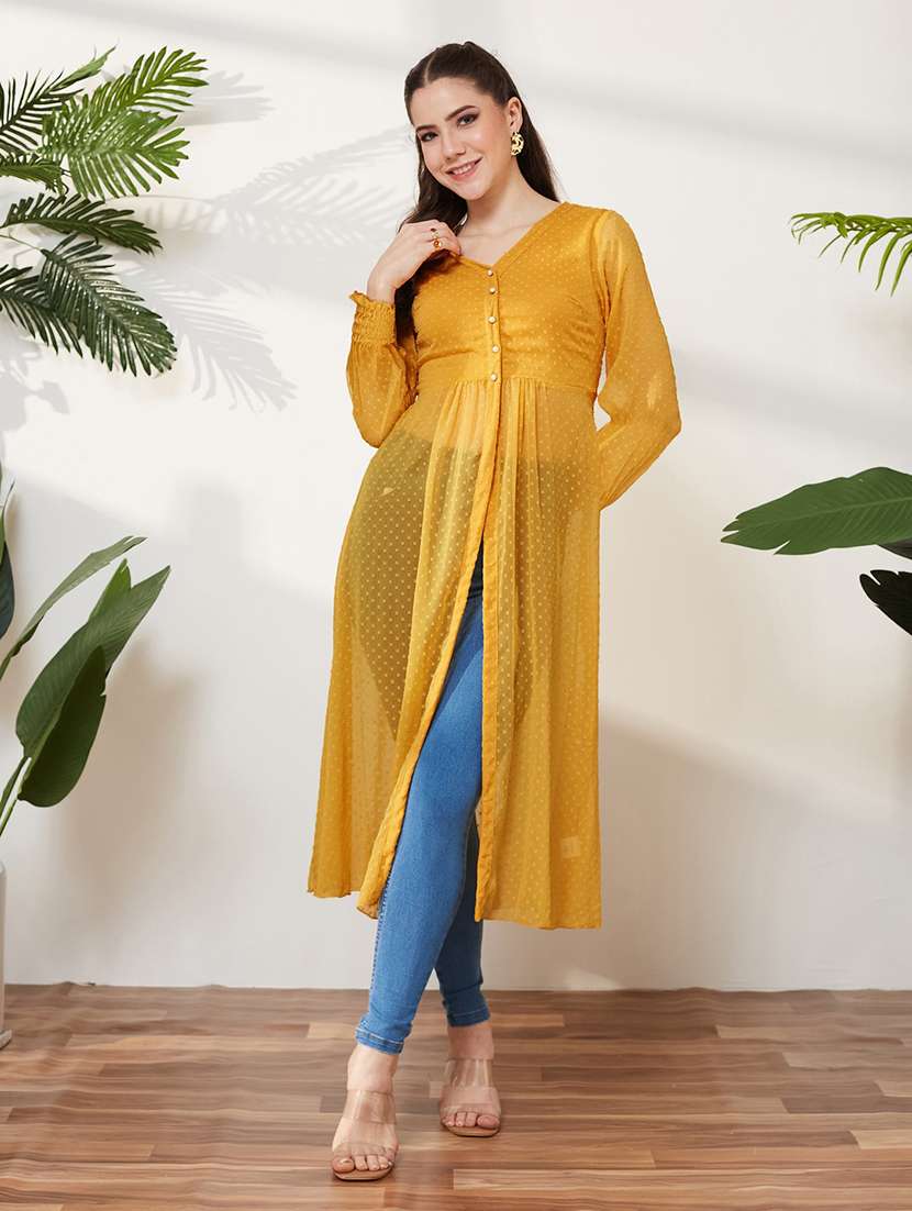 women self design long sleeves regular tunic