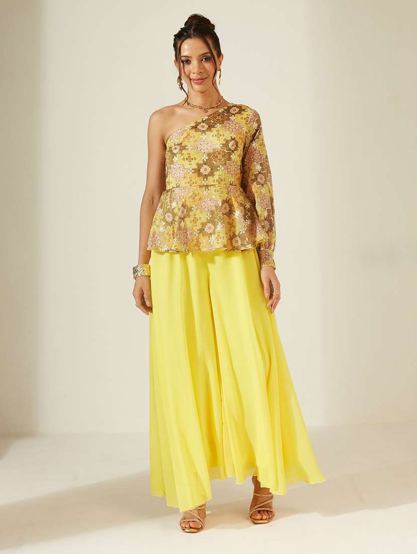 women printed one shoulder top and palazzo set - 22587947 -  Standard Image - 2