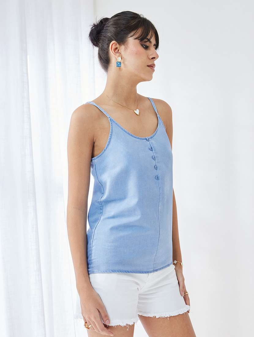 Women Solid Shoulder Strap Regular Top - 22587983 -  Standard Image - 2