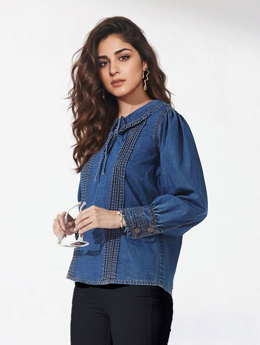 Women Solid Bishop Sleeves Regular Top - 22587990 -  Standard Image - 2