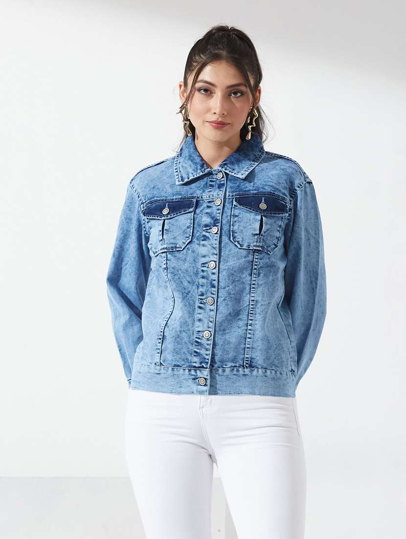 women printed long sleeves denim jacket - 22587993 -  Standard Image - 2