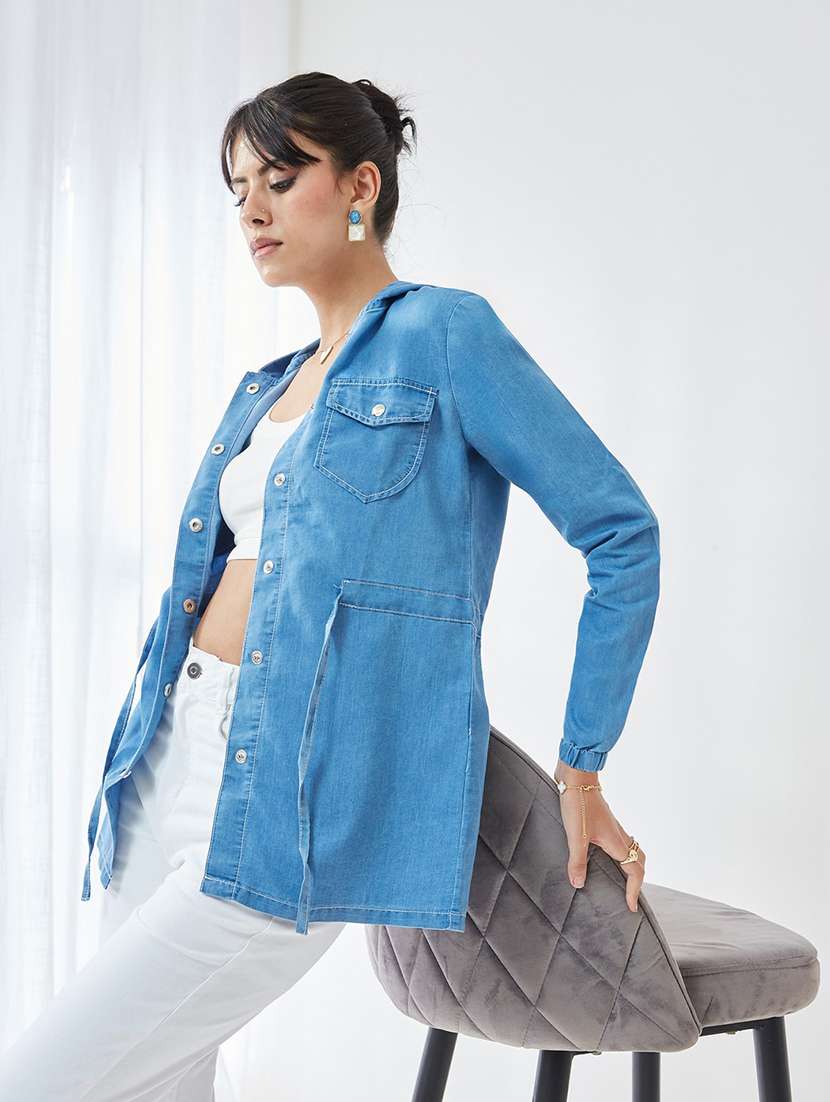 women solid long sleeves hooded jacket