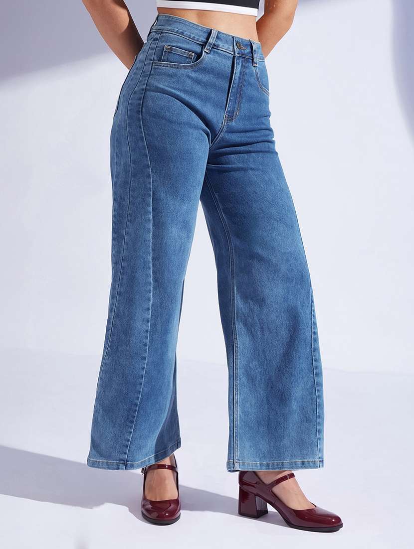 women washed high rise wide leg jeans - 22588094 -  Standard Image - 2