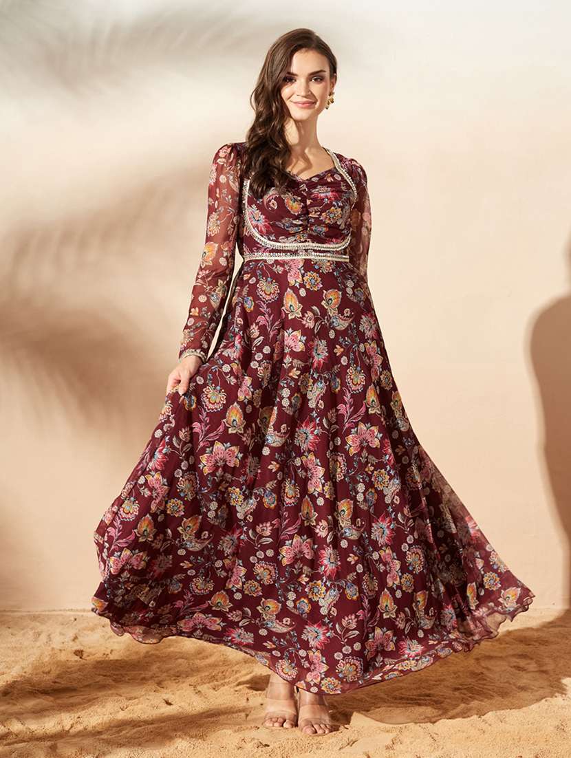 Women Printed Long Sleeves Fit And Flare Dress - 22588130 -  Standard Image - 2