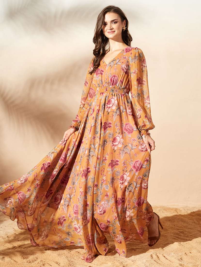 women printed long sleeves fit and flare dress - 22588142 -  Standard Image - 2