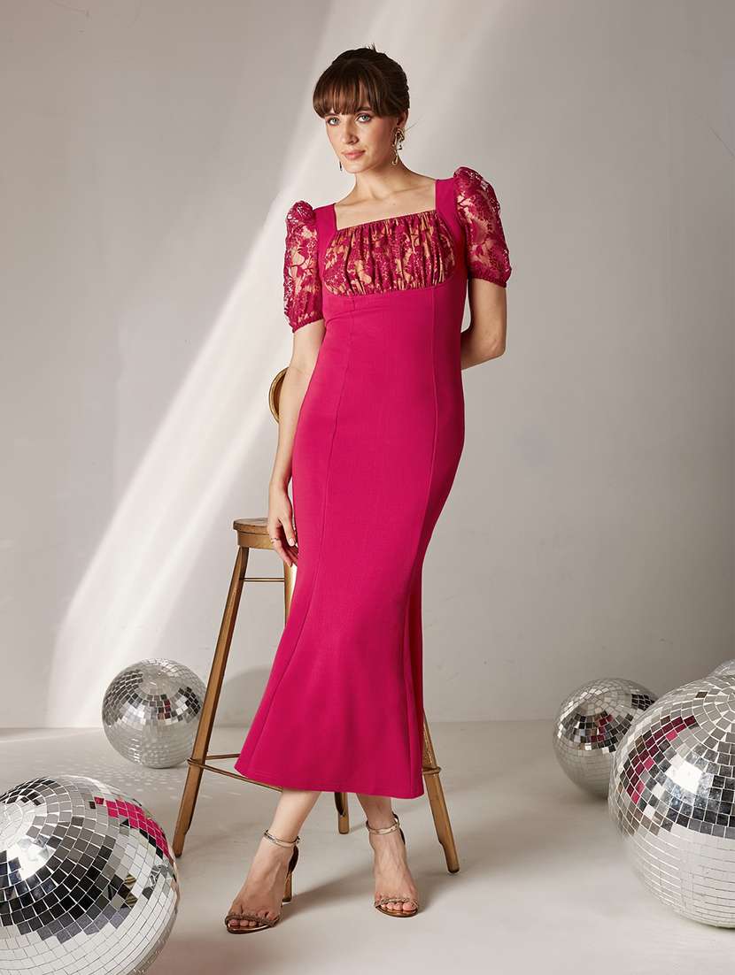 Women Self Design Puff Sleeves Sheath Dress - 22588147 -  Standard Image - 2