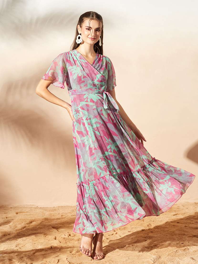 Women Printed Flared Sleeves Tiered Dress - 22588148 -  Standard Image - 2