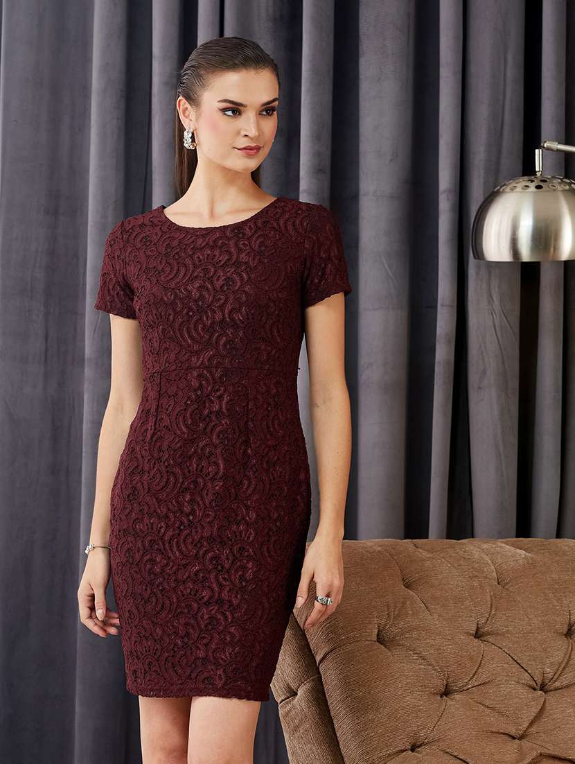 women self design short sleeves sheath dress