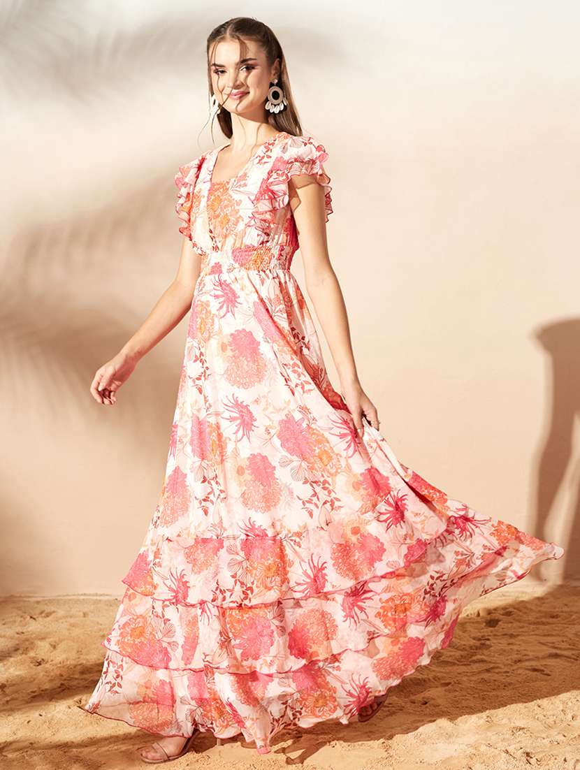 Women Printed Flared Sleeves Tiered Dress - 22588152 -  Standard Image - 2