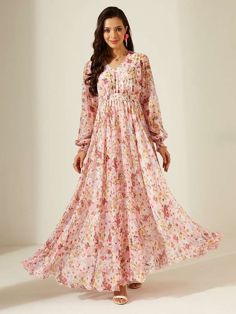 Women Printed Bishop Sleeves Fit And Flare Dress - 22588157 -  Standard Image - 2