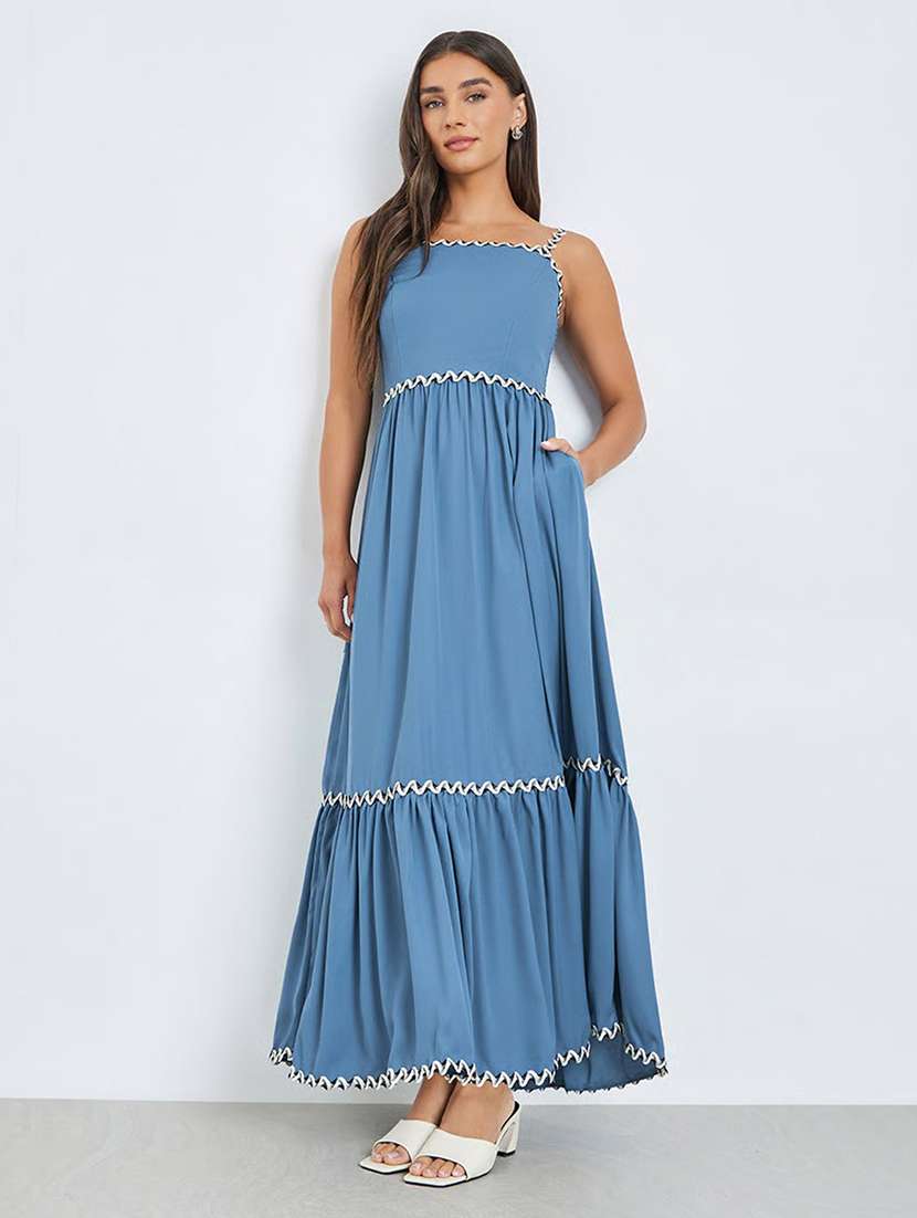 Women Solid With Work Shoulder Strap Tiered Dress - 22588159 -  Standard Image - 2