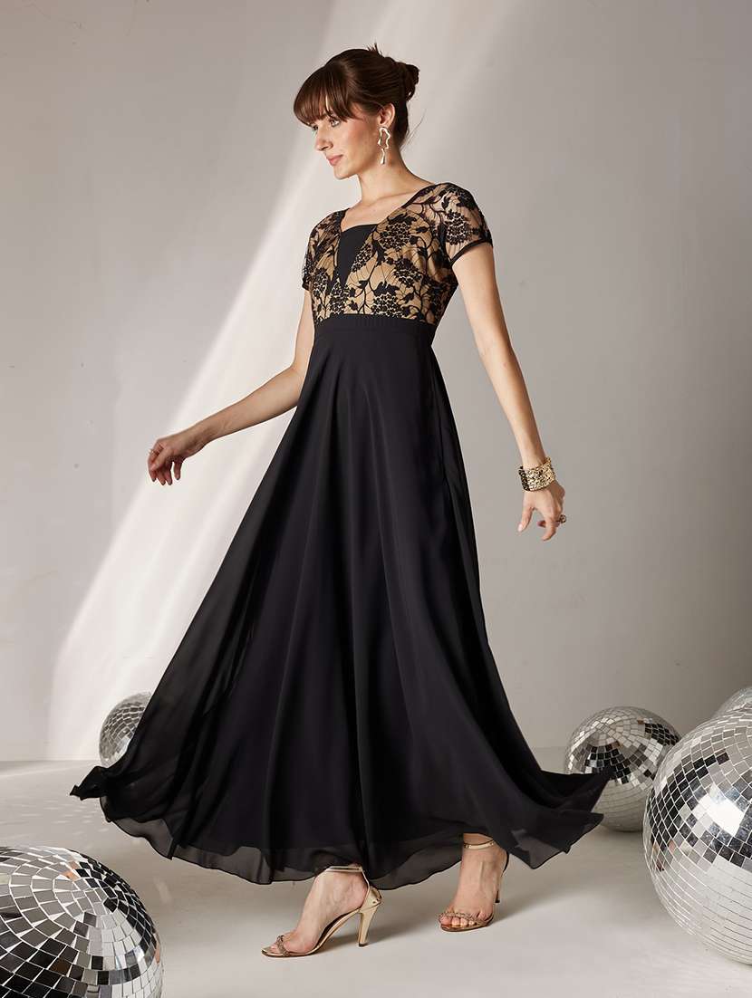 women self design short sleeves fit and flare gown - 22588163 -  Standard Image - 2