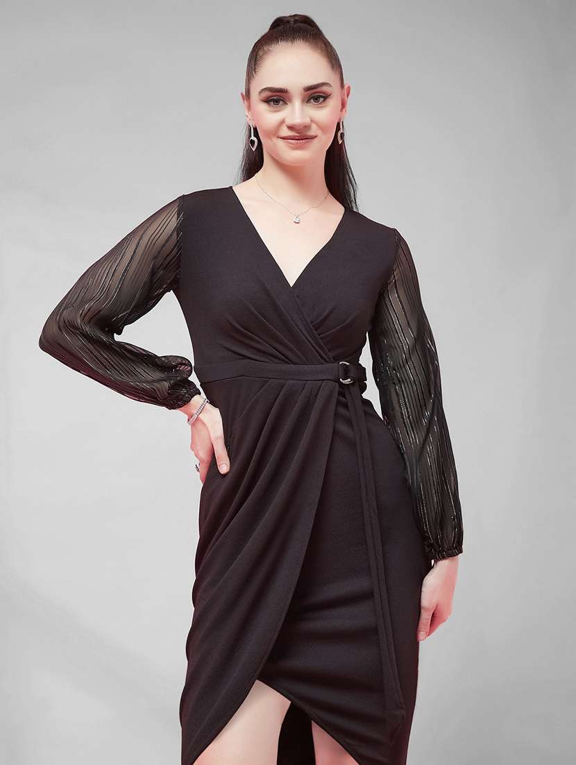 women self design long sleeves sheath dress - 22588166 -  Standard Image - 2