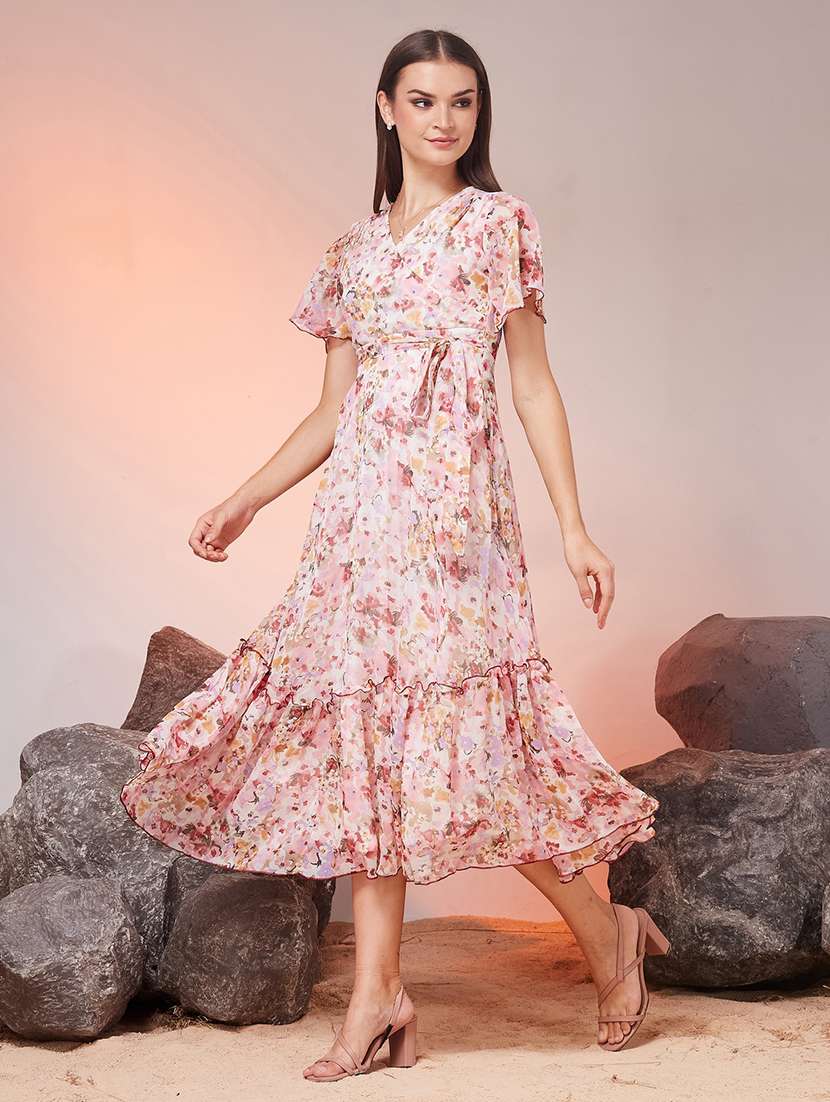 Women Printed Flared Sleeves Tiered Dress - 22588168 -  Standard Image - 2