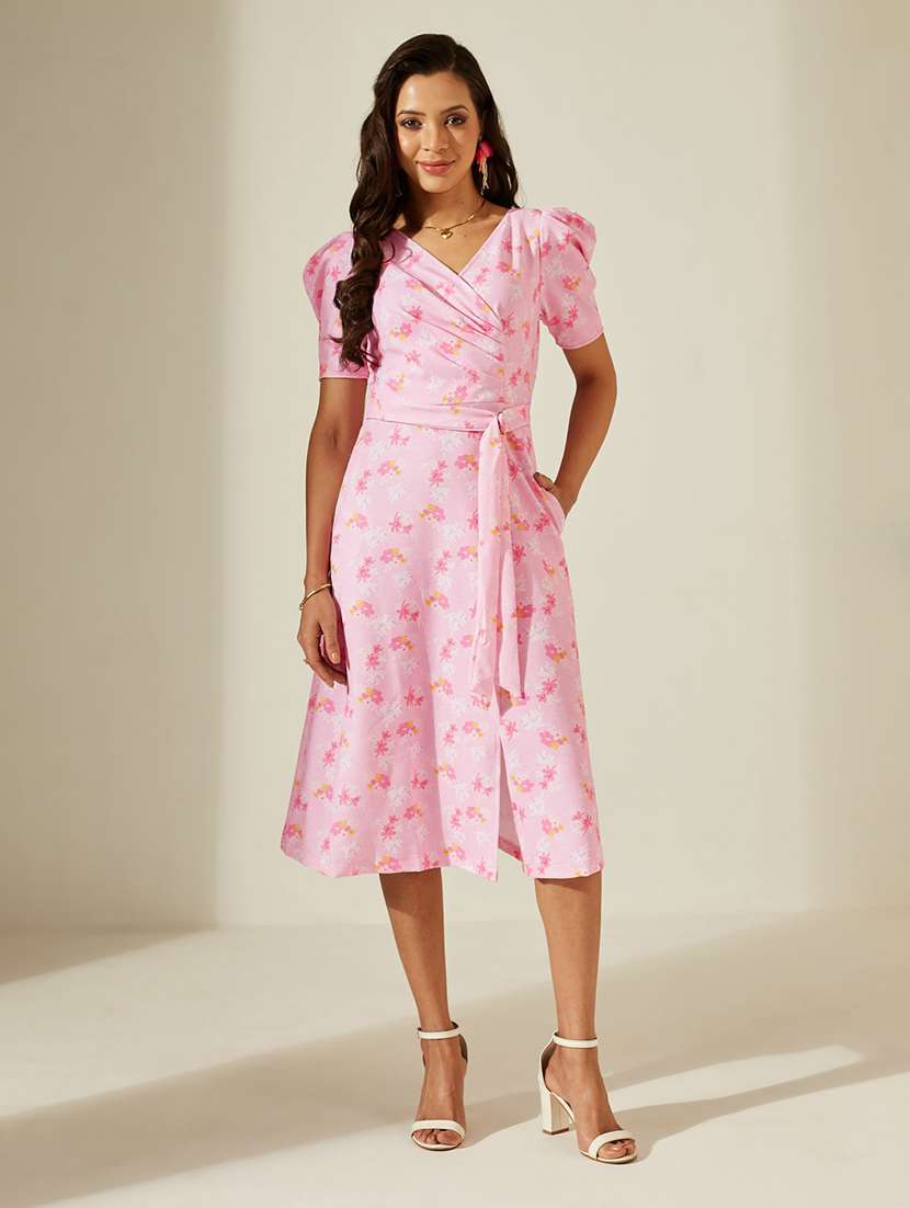 women printed puff sleeves a-line dress - 22588171 -  Standard Image - 2
