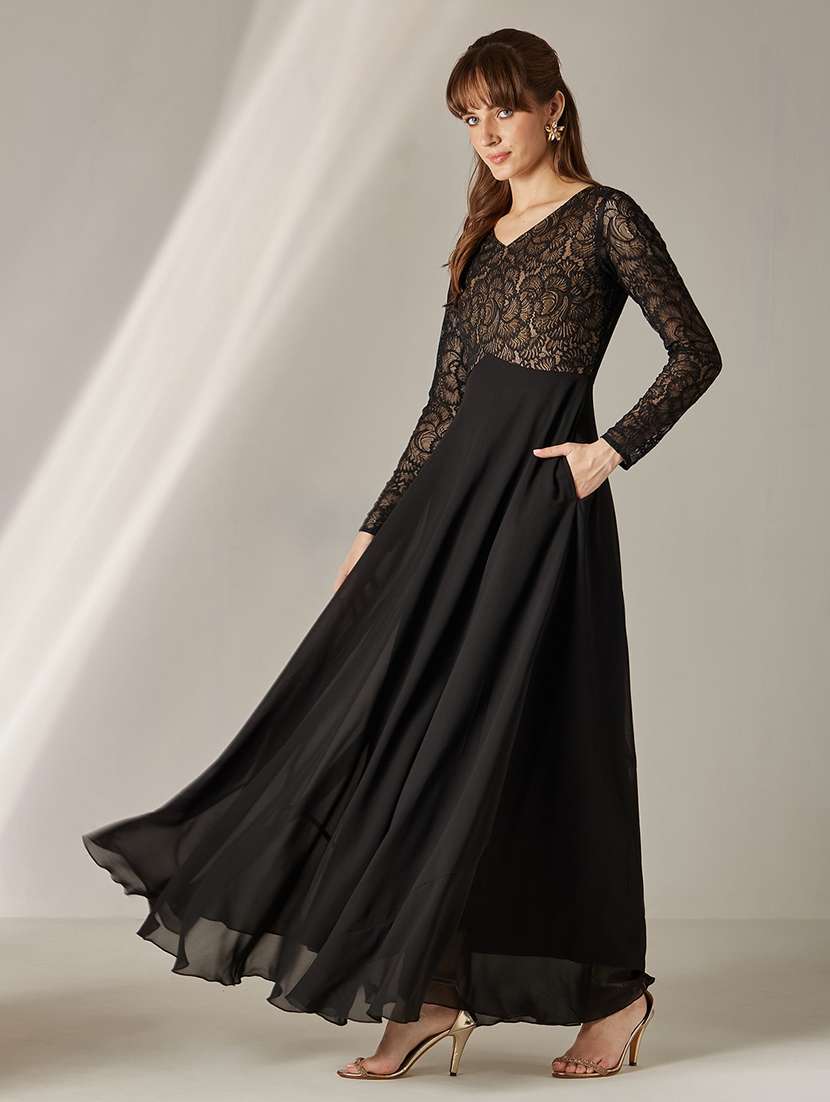 women self design long sleeves fit and flare gown - 22588194 -  Standard Image - 2