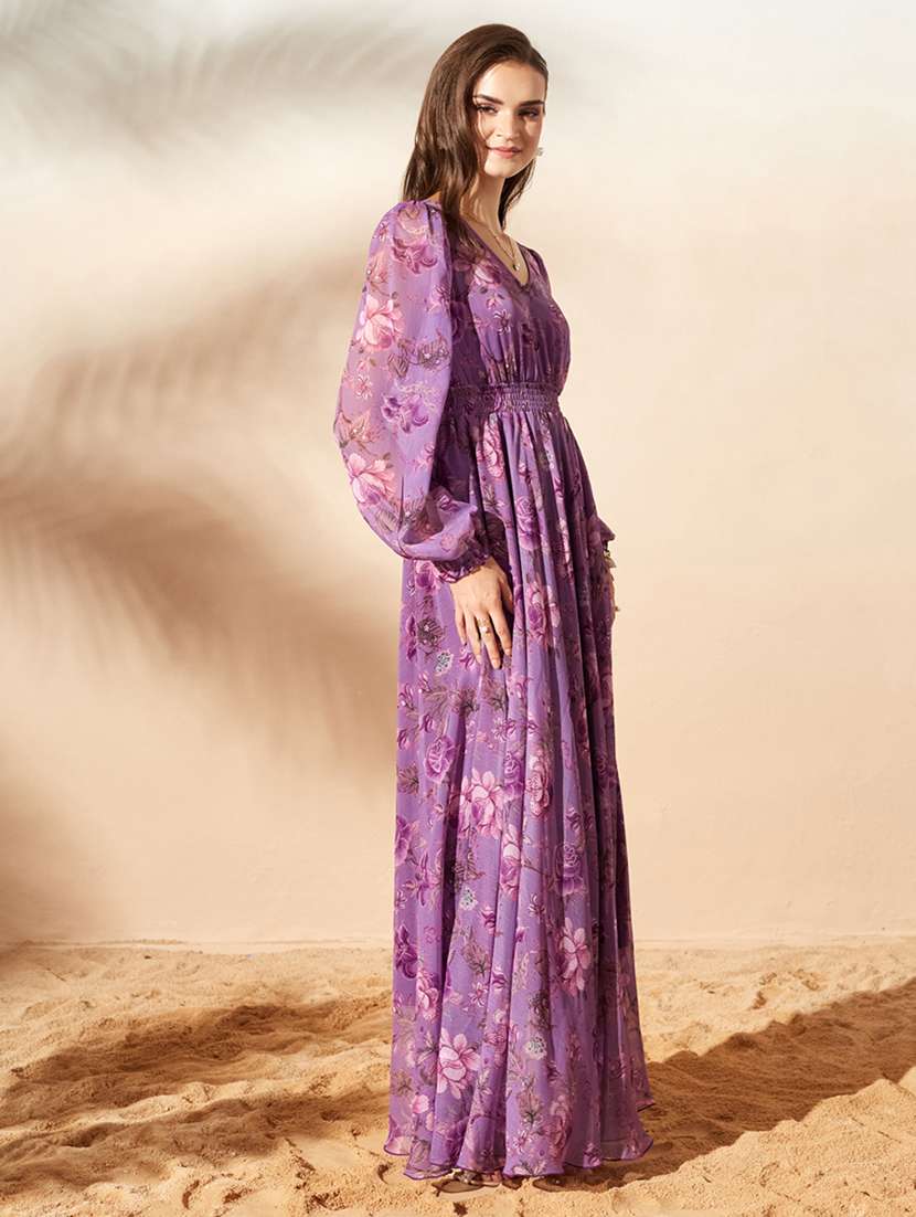 women printed bishop sleeves fit and flare dress - 22588206 -  Standard Image - 2
