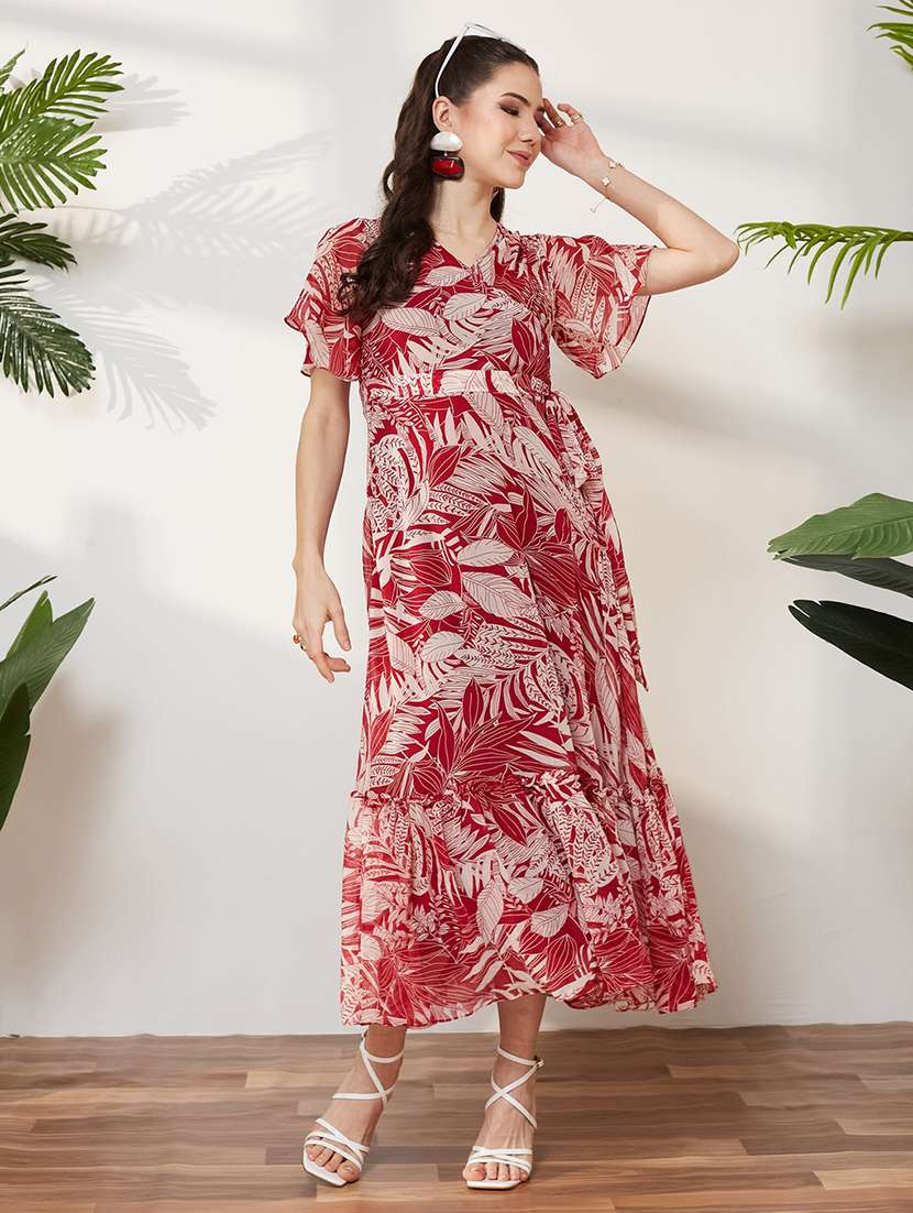 Women Printed Flared Sleeves Tiered Dress - 22588209 -  Standard Image - 2