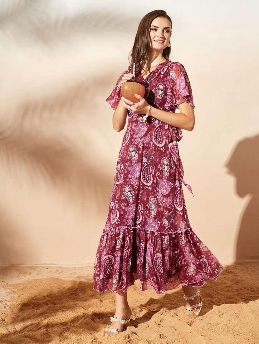 women printed flared sleeves tiered dress - 22588214 -  Standard Image - 2