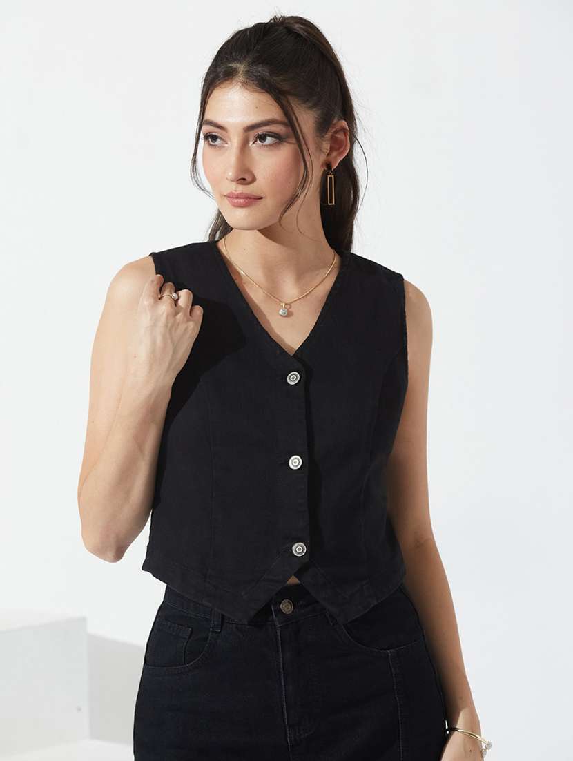 women solid sleeveless vest top