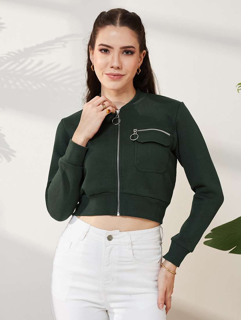 women solid long sleeves regular jacket