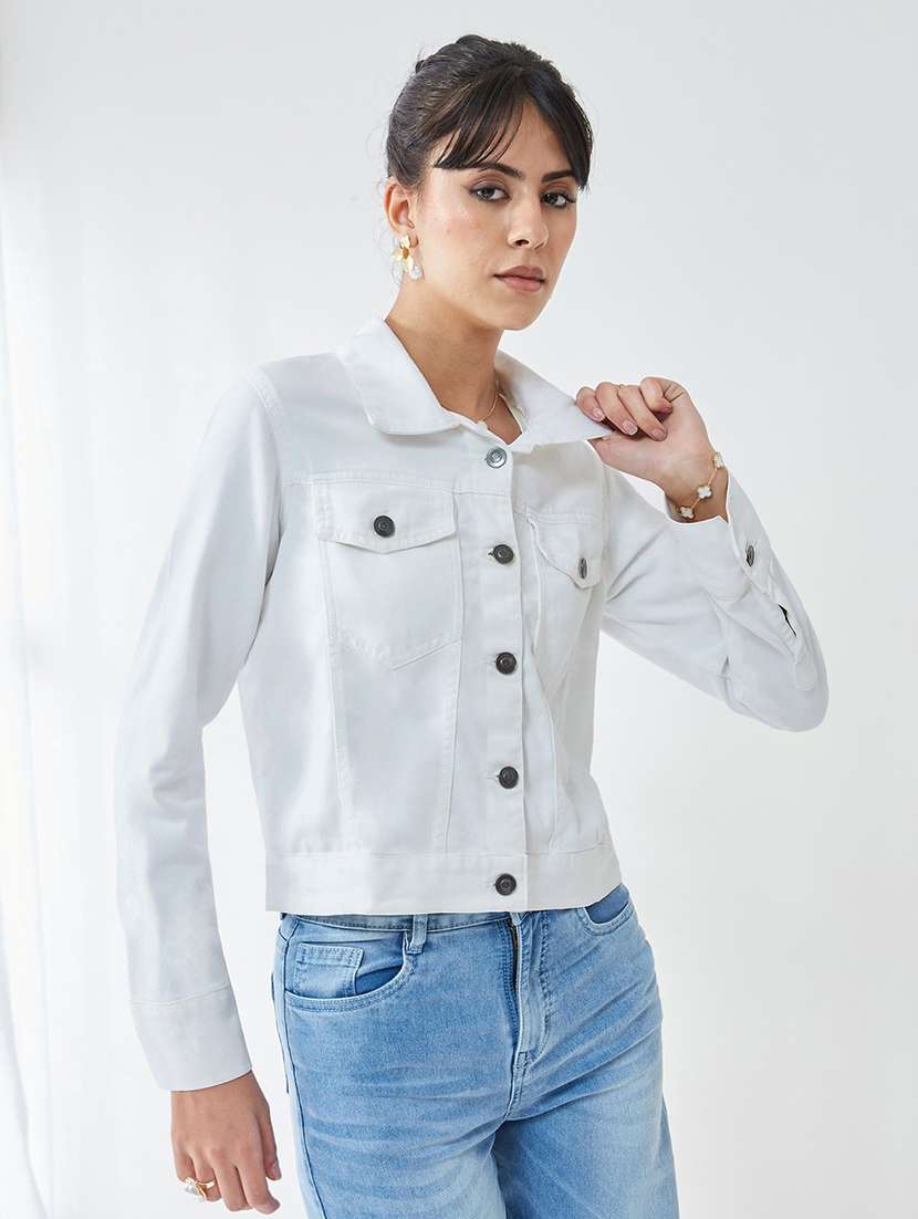 women solid long sleeves denim jacket - 22588260 -  Standard Image - 2
