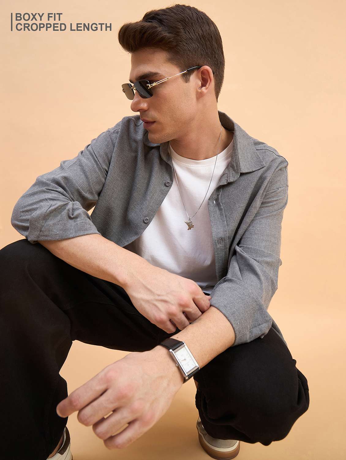 men solid long sleeve oversized casual shirt
