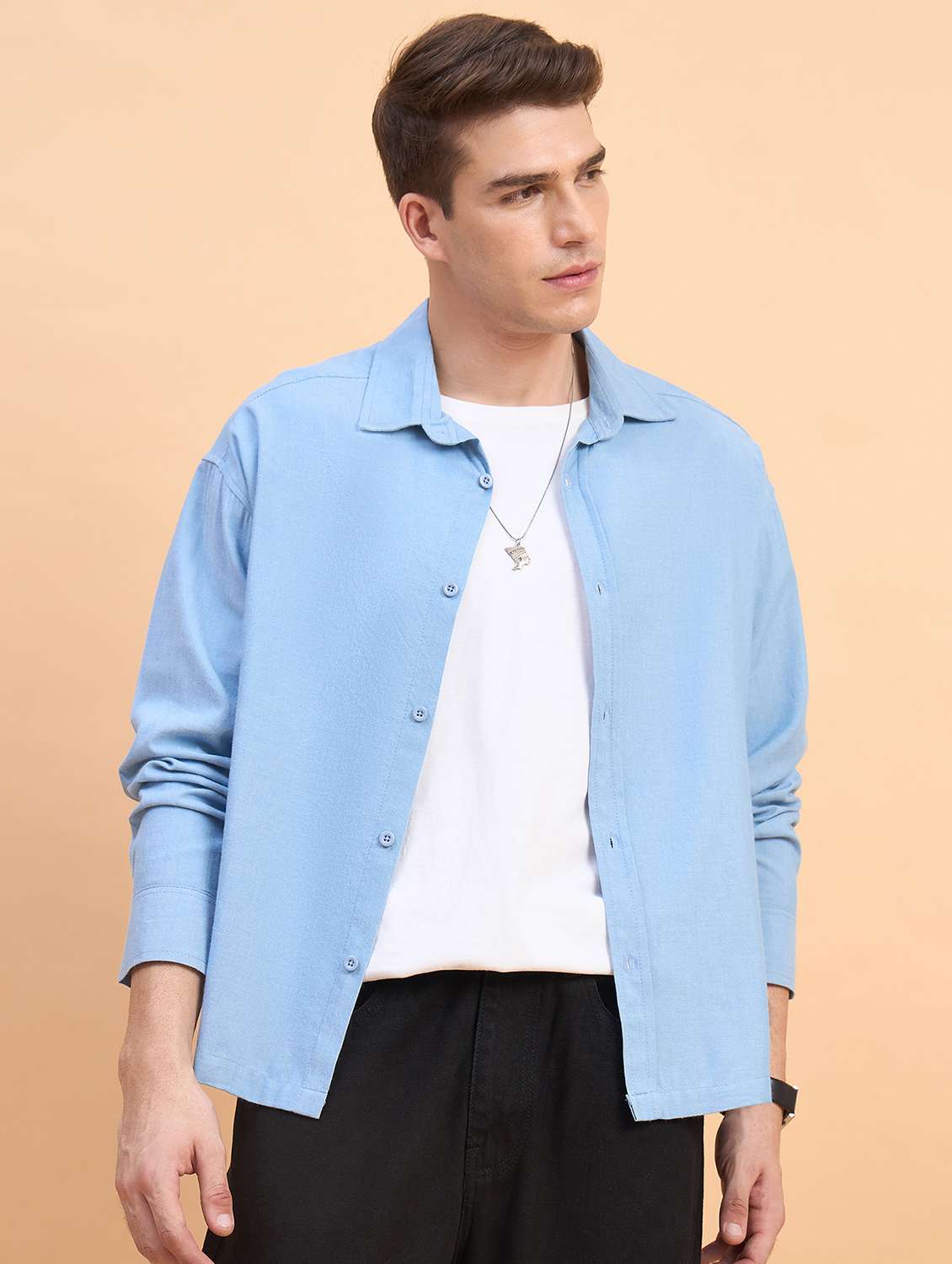 Men Solid Long Sleeve Oversized Casual Shirt - 22588290 -  Standard Image - 2