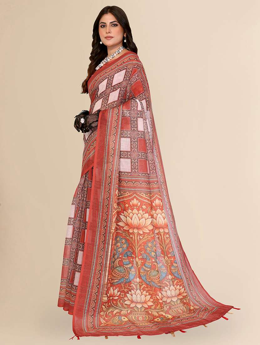 Women Printed Casual Wear Saree With Blouse - 22588434 -  Standard Image - 2
