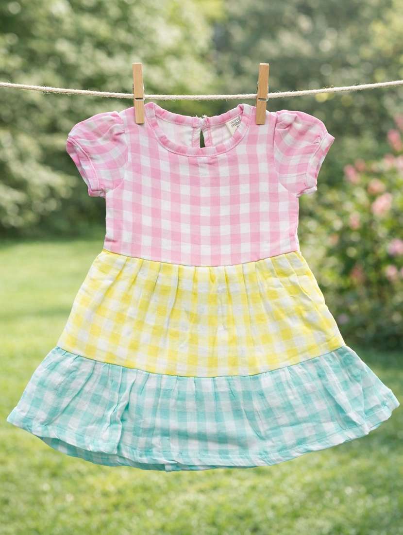 girls printed puff sleeves tiered frock - 22588458 -  Standard Image - 2