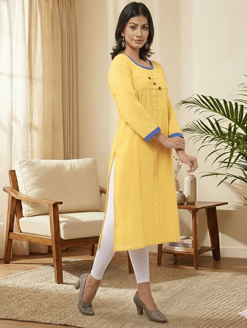 women solid three quarter sleeve straight kurta