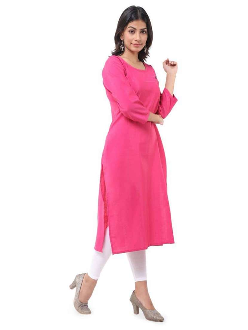 Women Pack Of 2 Solid Three Quarter Sleeves Straight Kurta - 22588692 -  Standard Image - 2