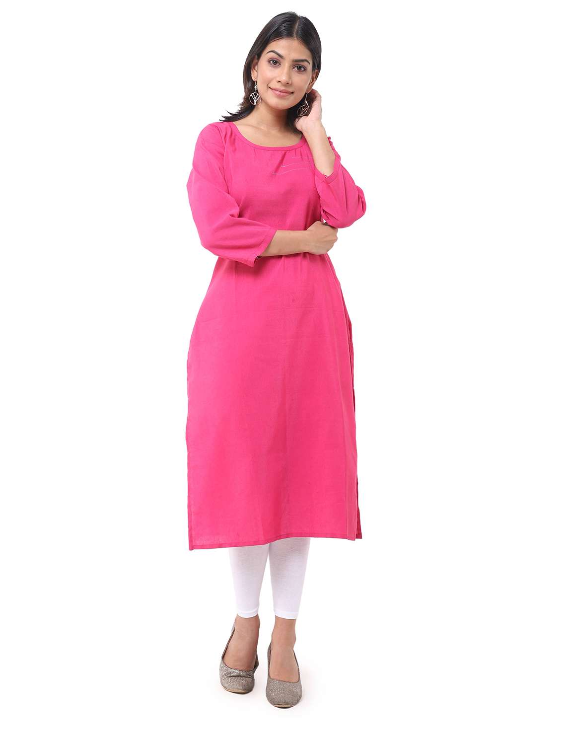 women pack of 2 solid three quarter sleeves straight kurta - 22588809 -  Standard Image - 2