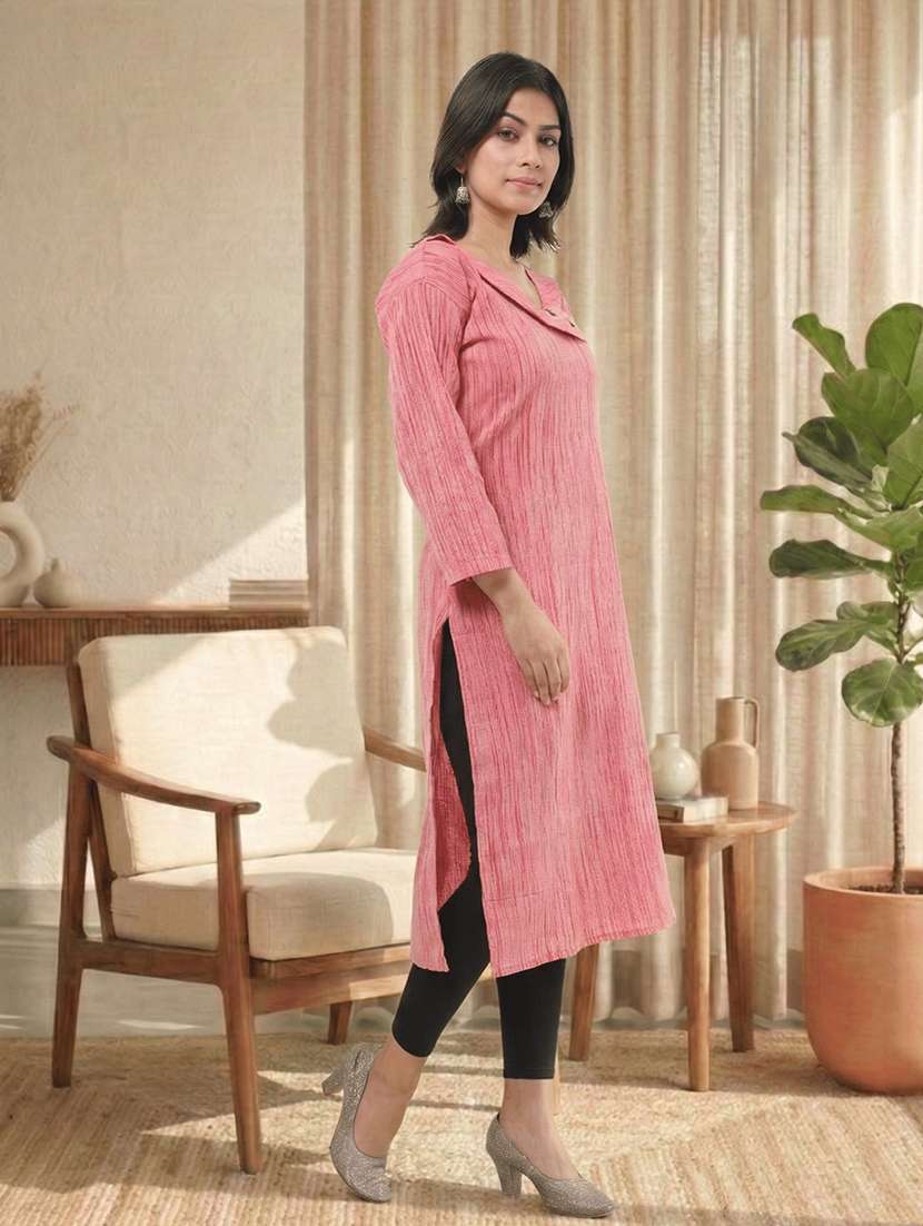 Women Self Design Three Quarter Sleeves Straight Kurta - 22588977 -  Standard Image - 2