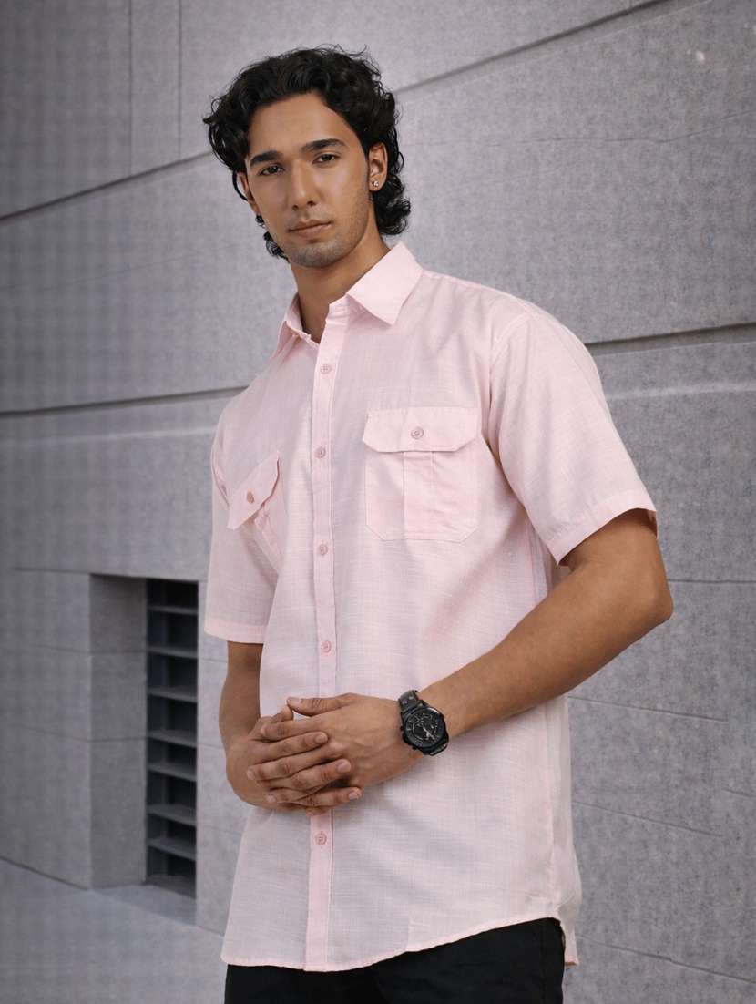 men solid short sleeves regular fit shirt