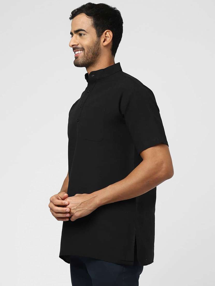 men solid mandarin neck short kurta - 22589514 -  Standard Image - 2