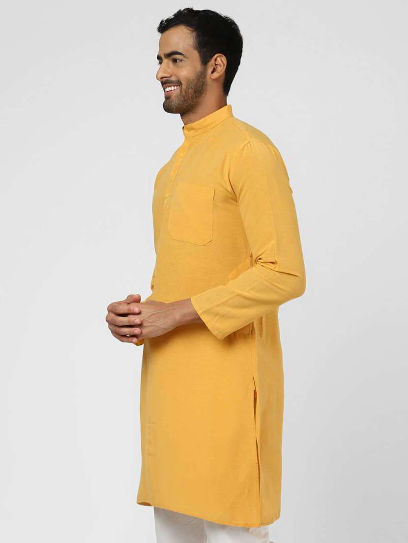 Men Solid Mandarin Neck Long Kurta - 22589525 -  Standard Image - 2