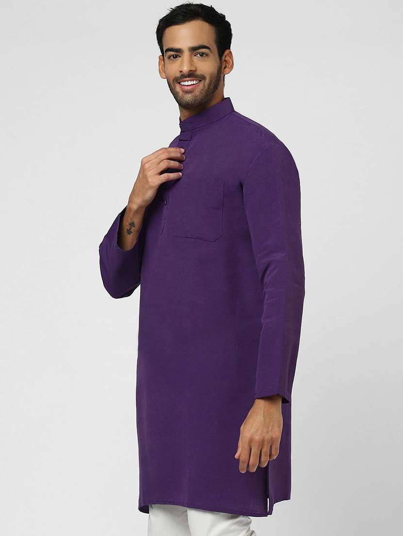 Men Solid Mandarin Neck Long Kurta - 22589538 -  Standard Image - 2