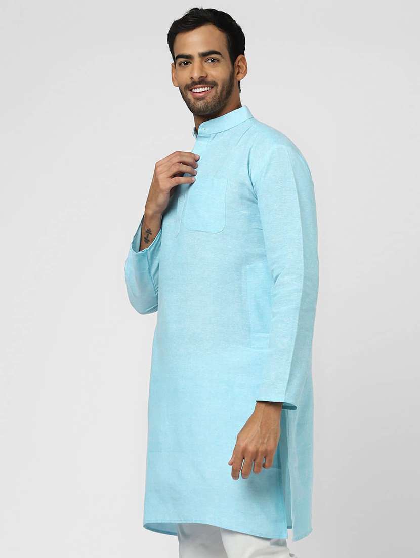 Men Solid Mandarin Neck Long Kurta - 22589544 -  Standard Image - 2