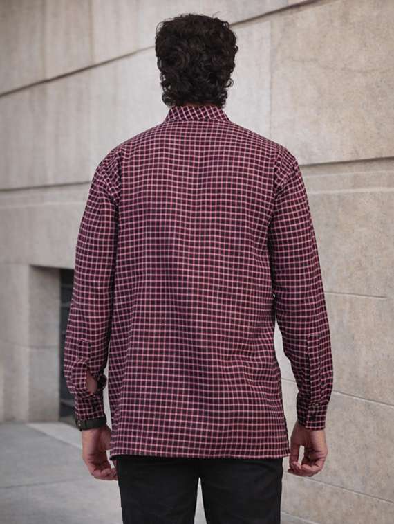 men checkered mandarin neck short kurta - 22589626 -  Standard Image - 2