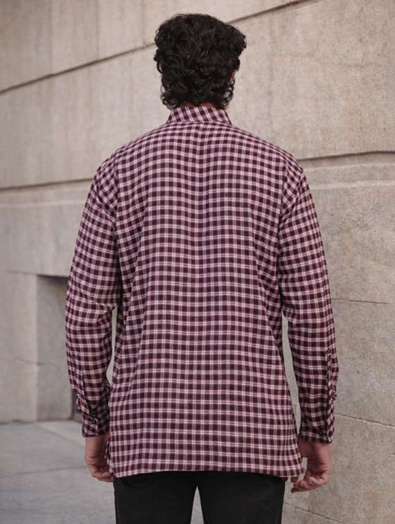 men checkered mandarin neck short kurta - 22589629 -  Standard Image - 2