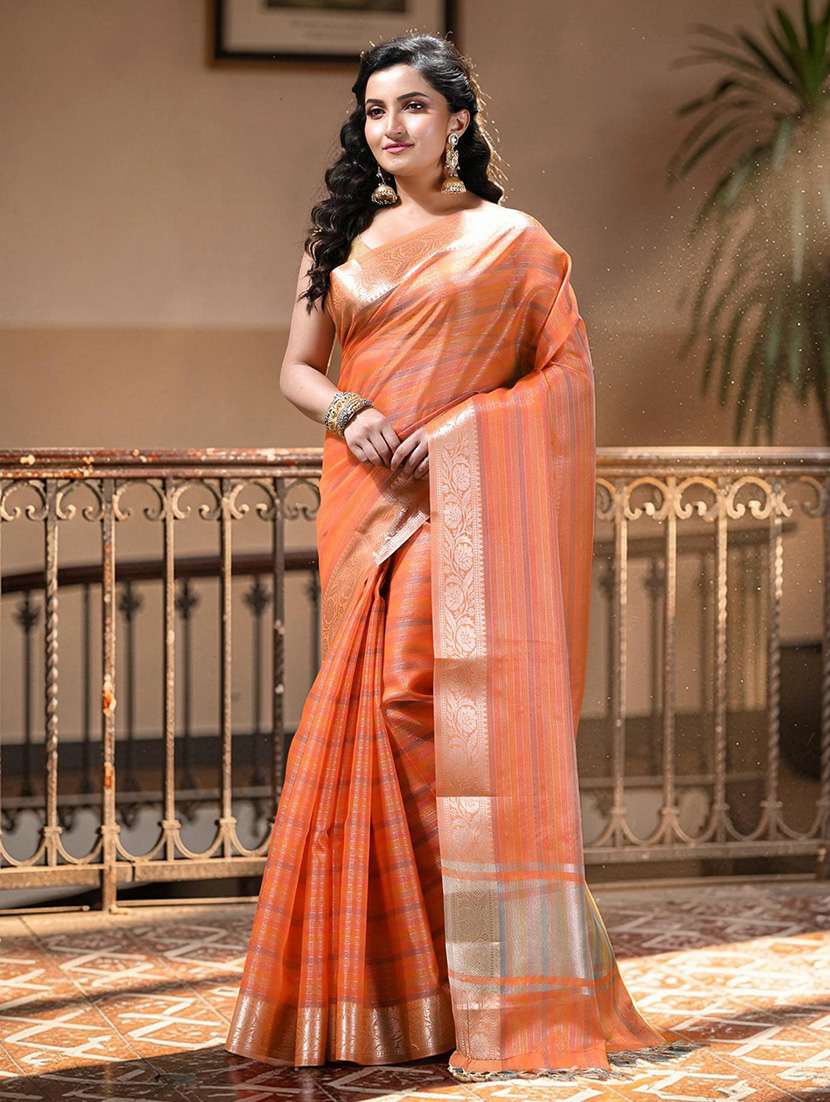 women striped bordered saree with blouse